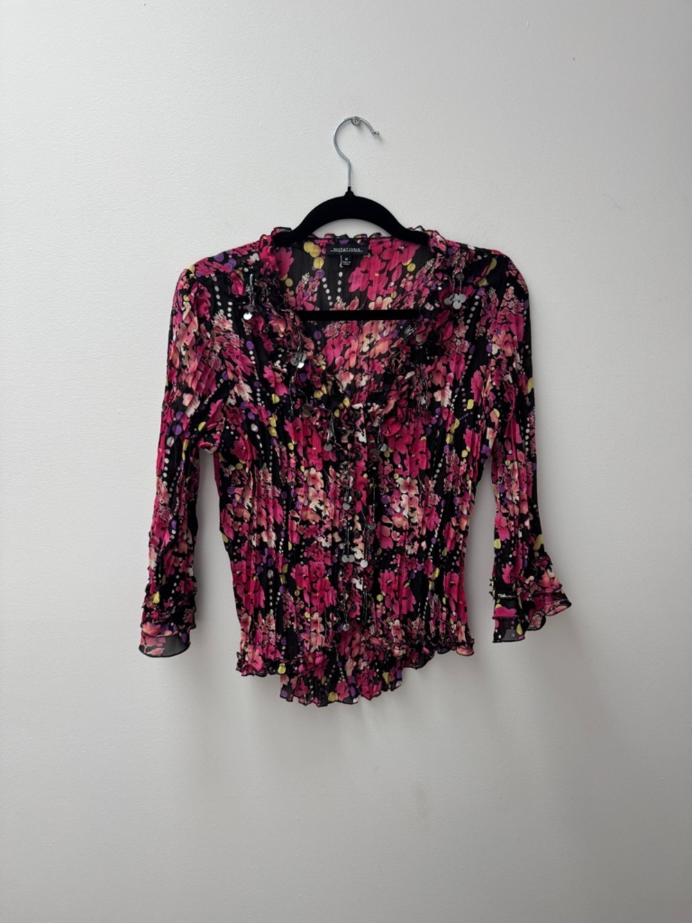 Notations Pink Floral Ruffle-Trim Blouse - Women's Top